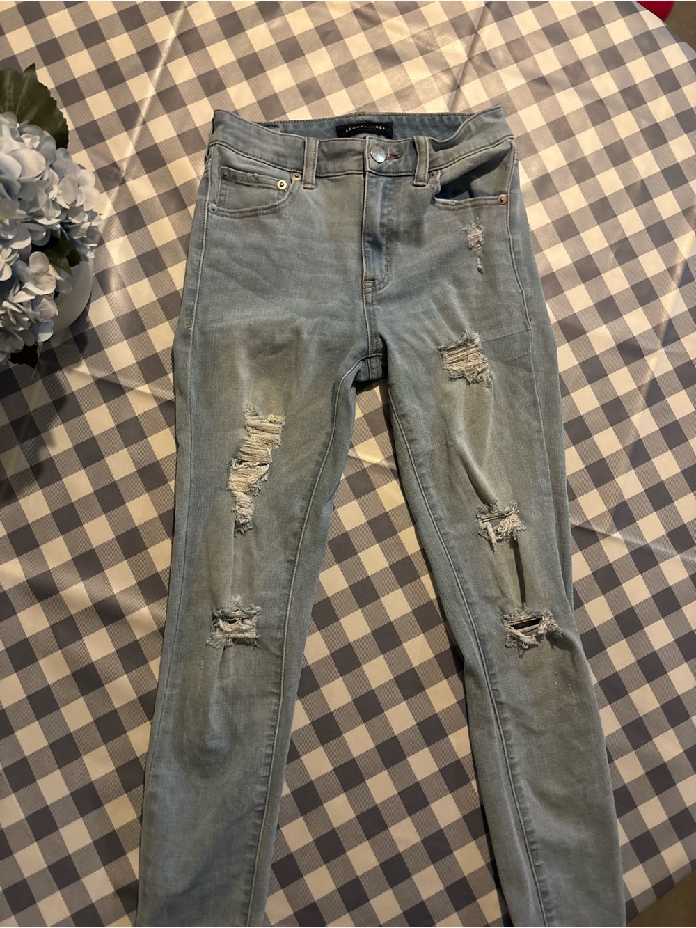 Aeropostale Women's Light Blue Distressed Skinny Jeans